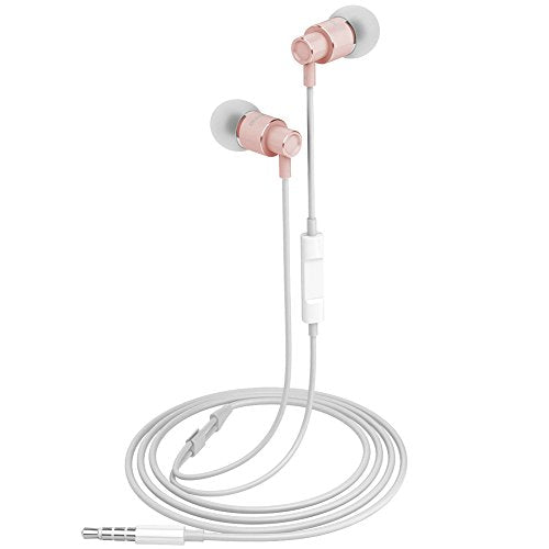 ROVKING Wired Metal In Ear Earbuds Headphones with Mic and Case Bass Stereo Noise Isolating Ear Buds Inear Earphones - Lightweight, Alluminum Alloy, iPhone Color, Inline Remote (Rose Gold) - ezschedule