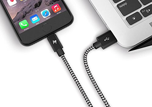 AYIPE USB to iPhone Lightning Cable for iPhone 7/7 Plus/6/6 Plus/6S/6S Plus,SE/5S/5,iPad,iPod Nano 7 [3-Pack] - 6.6 Feet (2 Meters) - BlackWhite - Nylon Braided - ezschedule