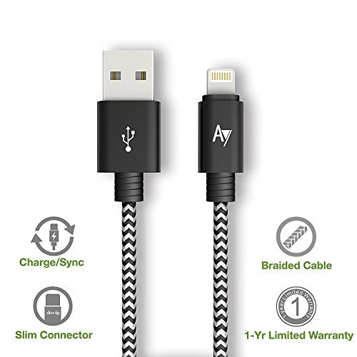 AYIPE USB to iPhone Lightning Cable for iPhone 7/7 Plus/6/6 Plus/6S/6S Plus,SE/5S/5,iPad,iPod Nano 7 [3-Pack] - 6.6 Feet (2 Meters) - BlackWhite - Nylon Braided - ezschedule