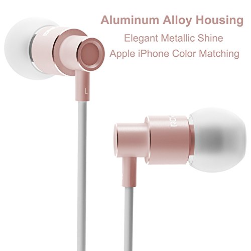 ROVKING Wired Metal In Ear Earbuds Headphones with Mic and Case Bass Stereo Noise Isolating Ear Buds Inear Earphones - Lightweight, Alluminum Alloy, iPhone Color, Inline Remote (Rose Gold) - ezschedule