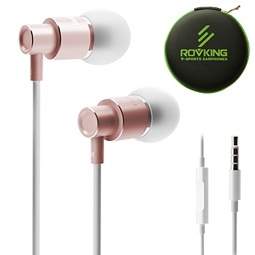 ROVKING Wired Metal In Ear Earbuds Headphones with Mic and Case Bass Stereo Noise Isolating Ear Buds Inear Earphones - Lightweight, Alluminum Alloy, iPhone Color, Inline Remote (Rose Gold) - ezschedule